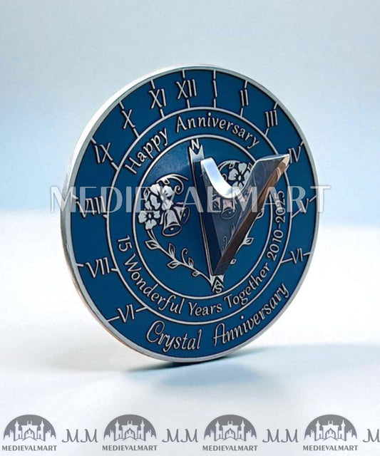 MEDIEVALMART 15th "Wonderful Years" Crystal Anniversary Sundial Clock Best Gift For Anniversary Day