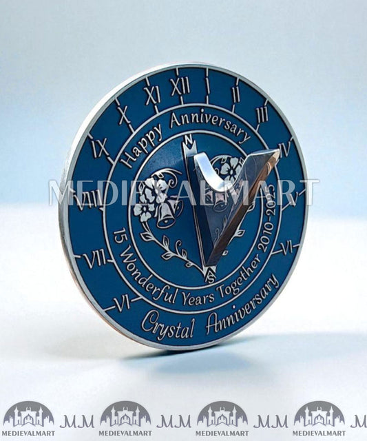 MEDIEVALMART 15th "Wonderful Years" Crystal Anniversary Sundial Clock Best Gift For Anniversary Day
