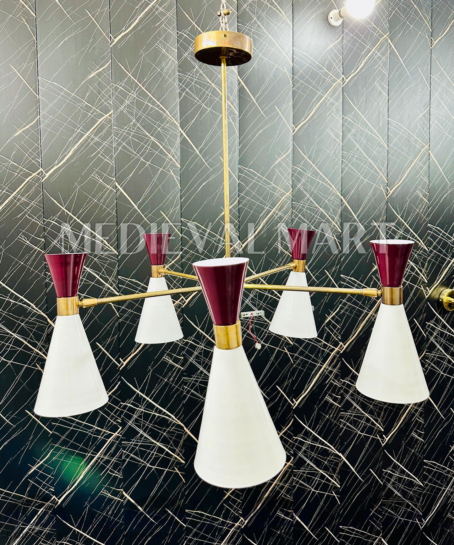 MEDIEVALMART Mid-Century Modern Sputnik Chandelier: Adjustable Brass 6-Arm Pendant Light