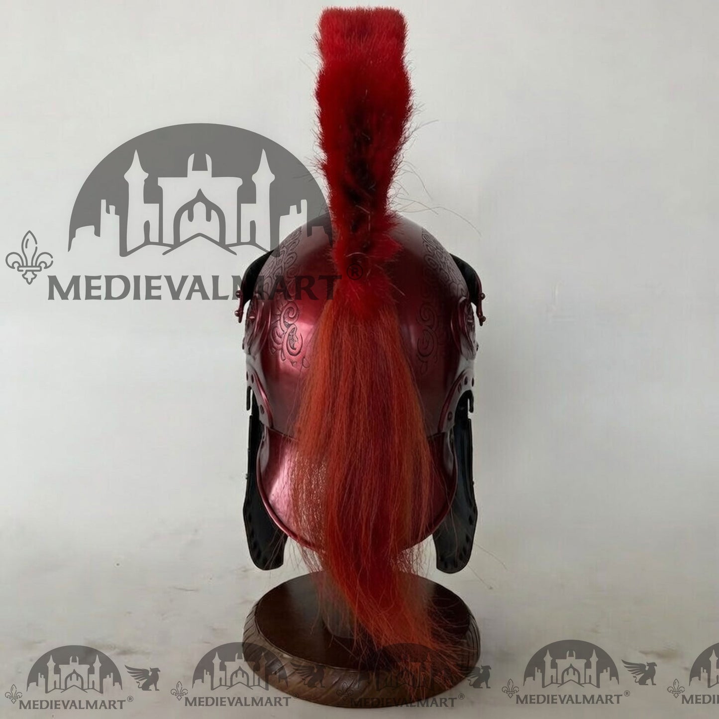 MEDIEVALMART Medieval Roman Centurion Maroon Red Finish Helmet with Red Plume or Free Wooden Stand