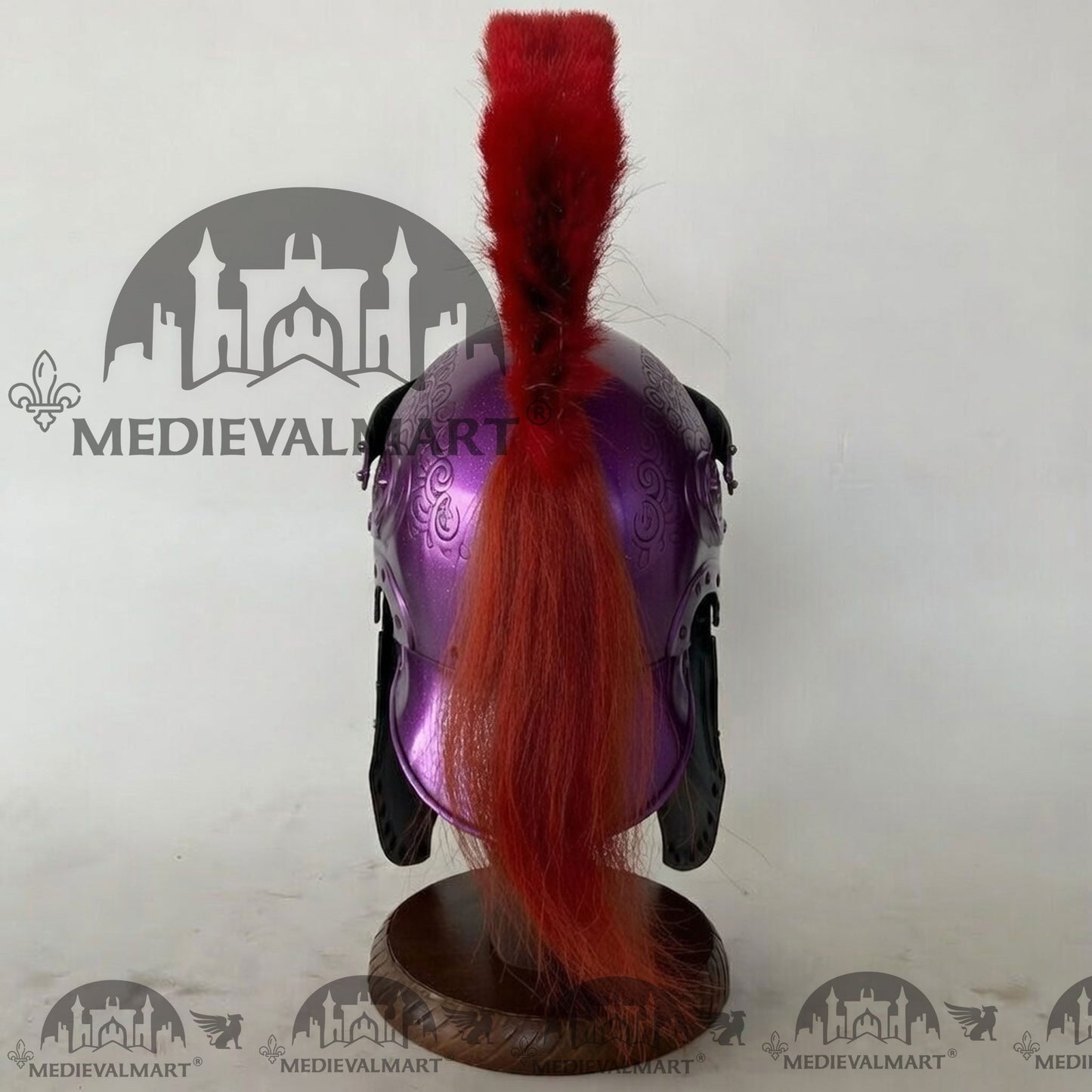 MEDIEVALMART Medieval Roman Centurion Purple Finish Helmet with Red Plume or Free Wooden Stand