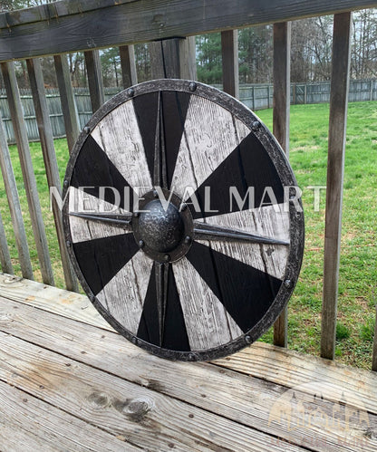 MEDIEVALMART Iconic Viking's Valhalla Black/gray Ivar the Boneless Iron Spikes Battle’s Viking Wooden Shield | Gifts For Dad