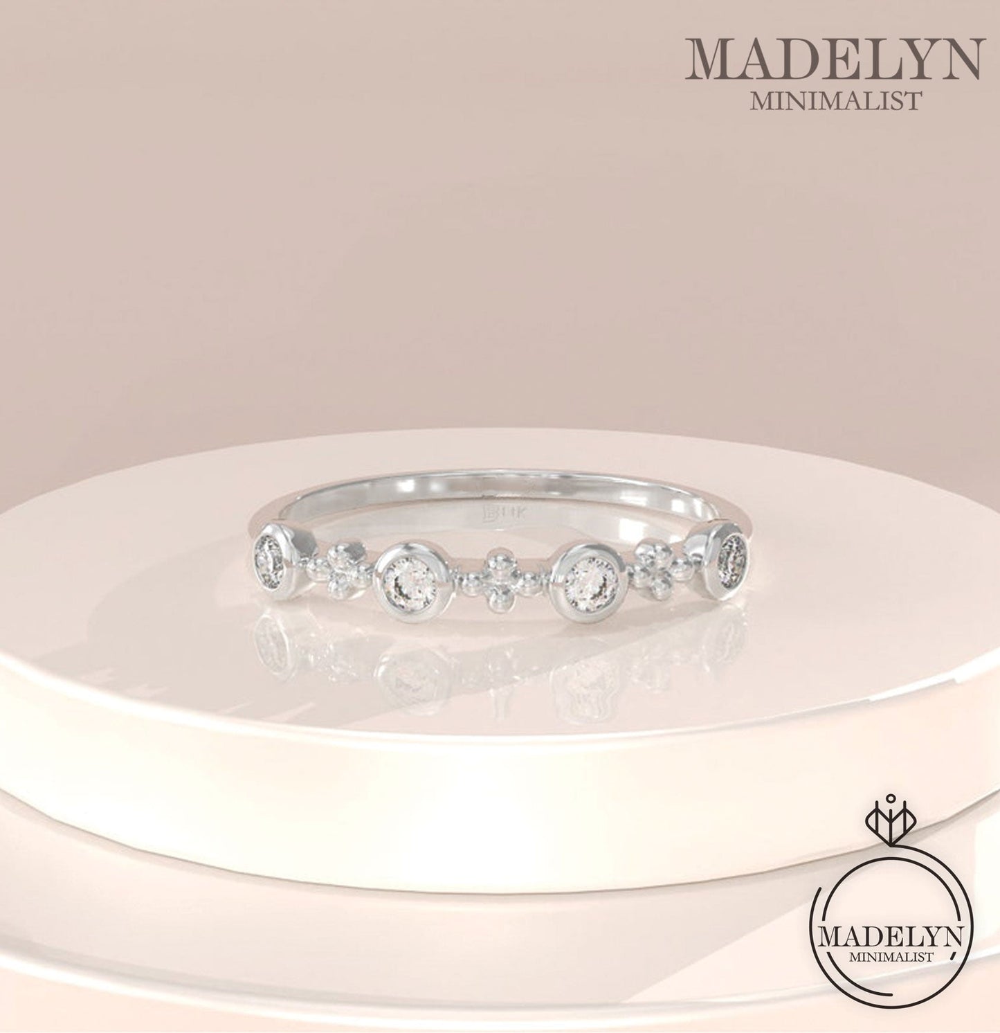 MADELYN MINIMALIST 14k Solid Gold Tiny Bezel Lab Diamond Cz Stacking Ring | Gift for Her