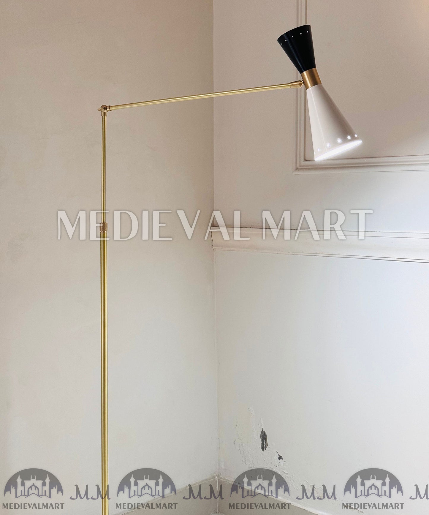 MEDIEVALMART Handmade Brass Adjustable Floor Lamp - Mid Century Modern Stilnovo Style