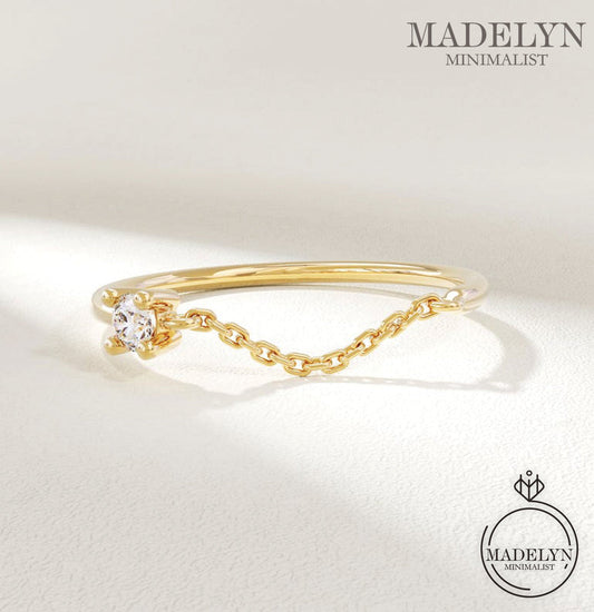 MADELYN MINIMALIST 14k Solid Gold Open Chain Minimalist Stacking Ring for Women | Gift for Her, Wife