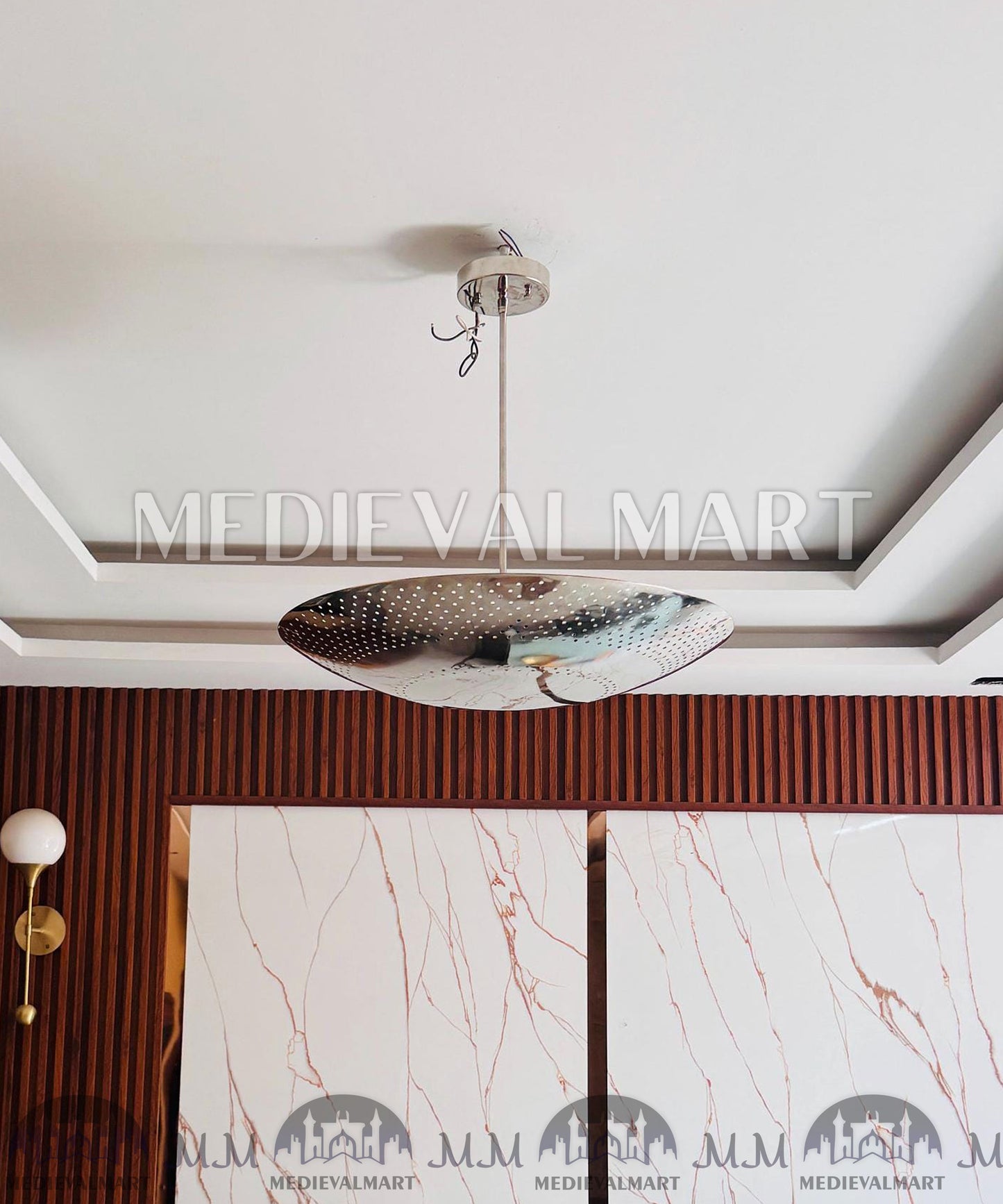 MEDIEVALMART Handcrafted Brass Perforated Flush Mount Chandelier - Mid Century Moder