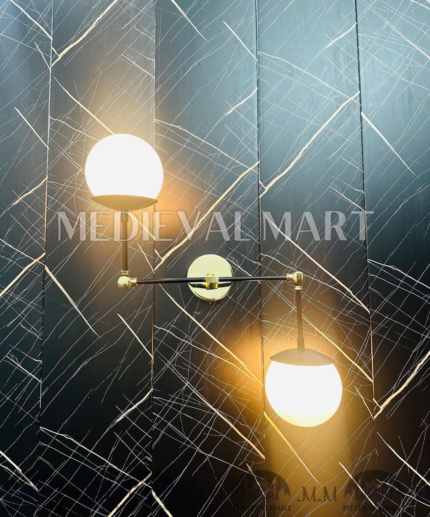 MEDIEVALMART Handcrafted Brass Two-Globe Vanity Light: Modern Bathroom Lighting