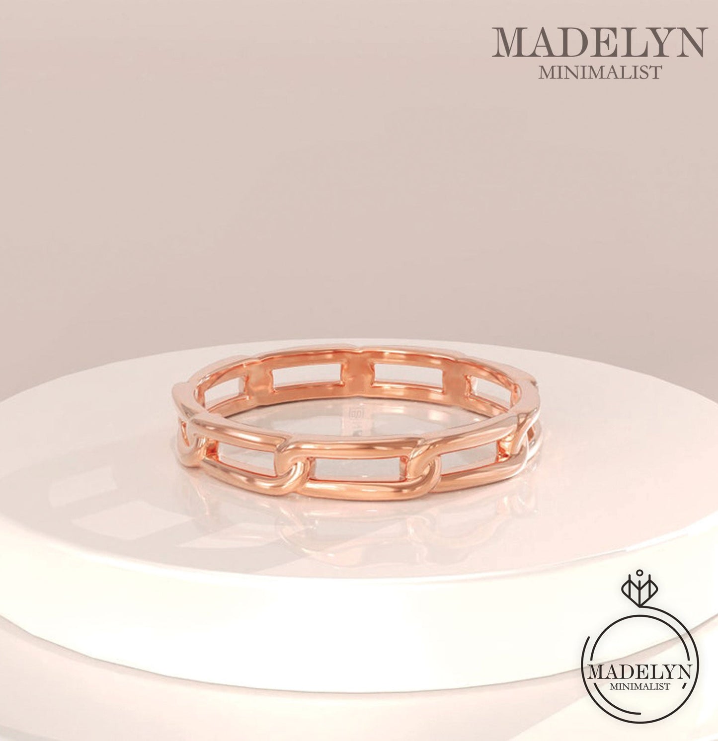 MADELYN MINIMALIST 14k Solid Gold Chained Modern Simple Marriage Ring | Gift for Her, Wife