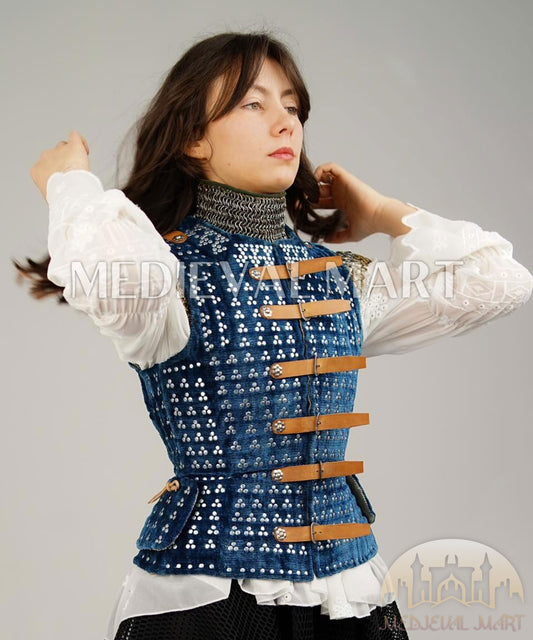 MEDIEVALMART Special Female Spanish Renaissance PREMIUM Blue Brigandine Jacket Armor Best for Teen or Adults Female For Halloween or Cosplay