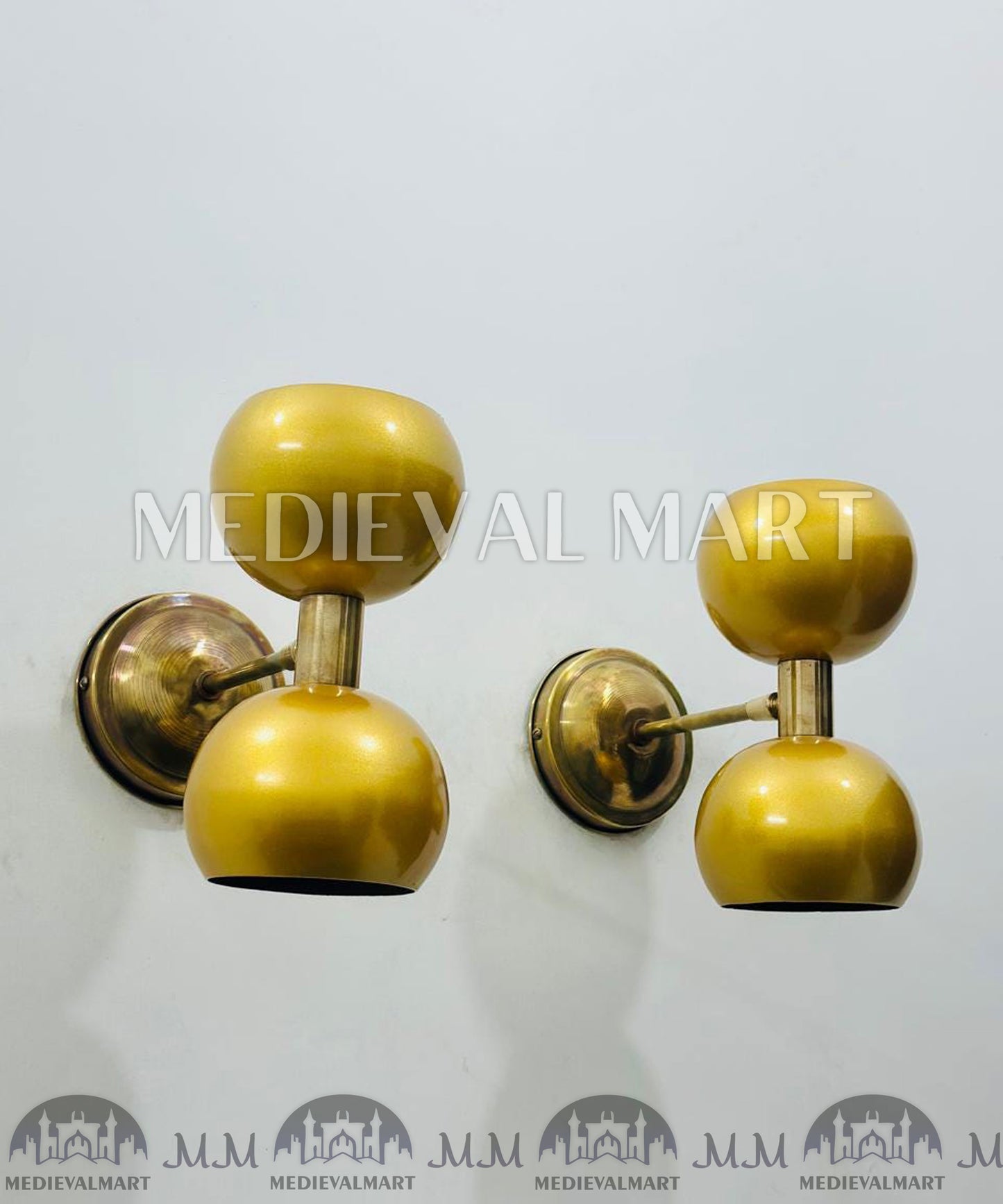 MEDIEVALMART Mid-Century Modern Brass Diabolo Wall Sconce - Italian Lighting Pair