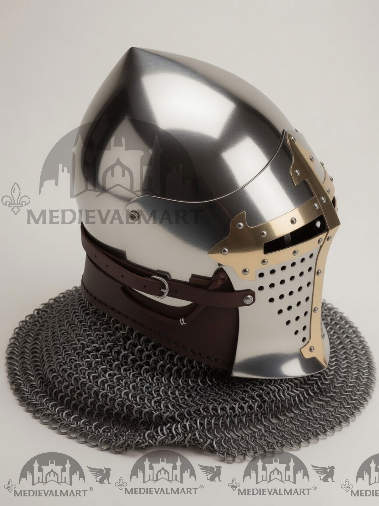 MEDIEVALMART Casque de chevalier Buhurt européen médiéval ROA avec décorations dorées