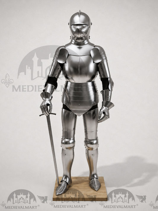 MEDIEVALMART Costume d'armure complète de soldat romain ancien en acier doux historique avec casque de bacinet