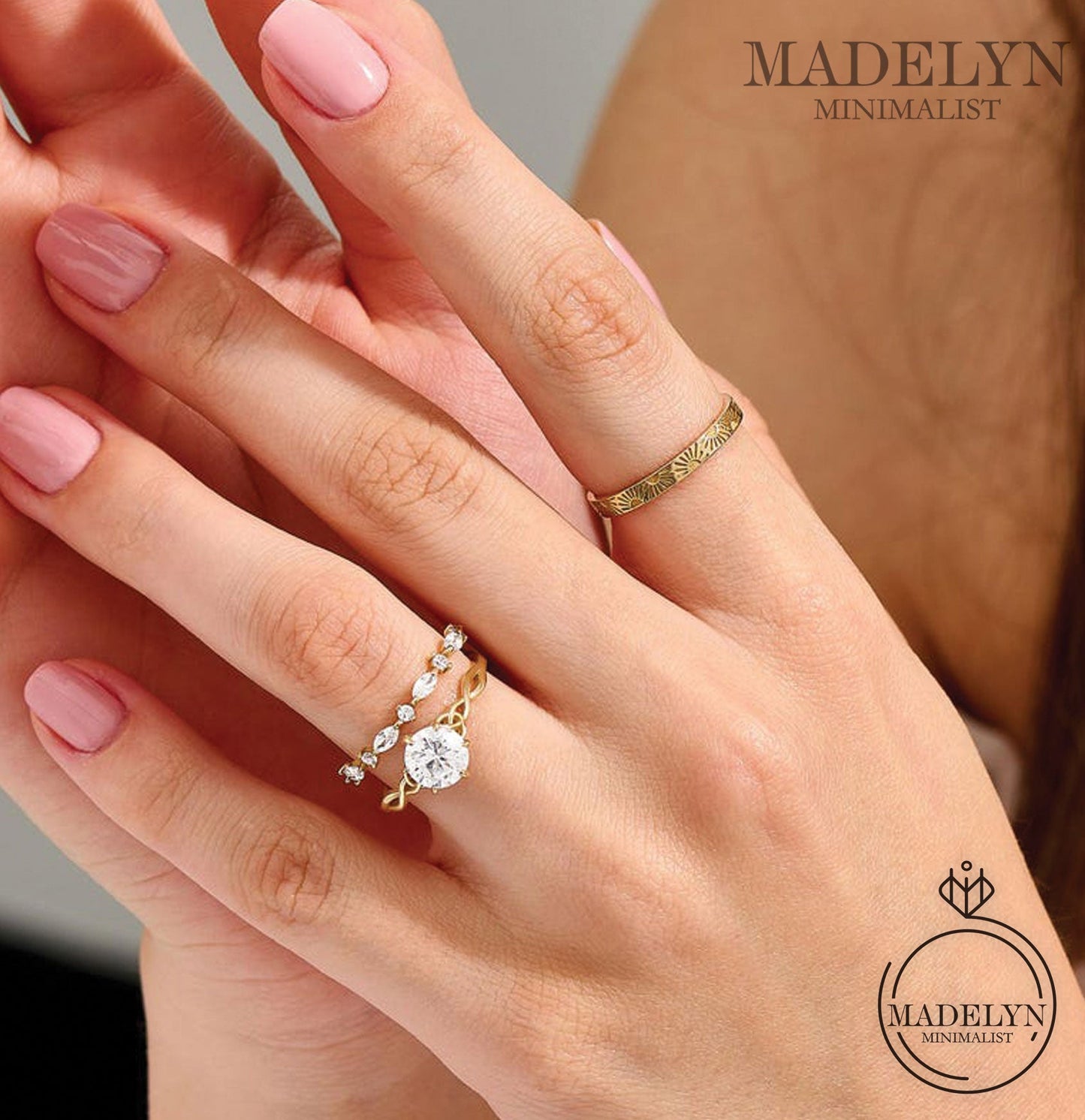 MADELYN MINIMALIST 14k Solid Gold Tiny Celtic Knot Lab Diamond Engagement Ring for Women | Gift For Lover