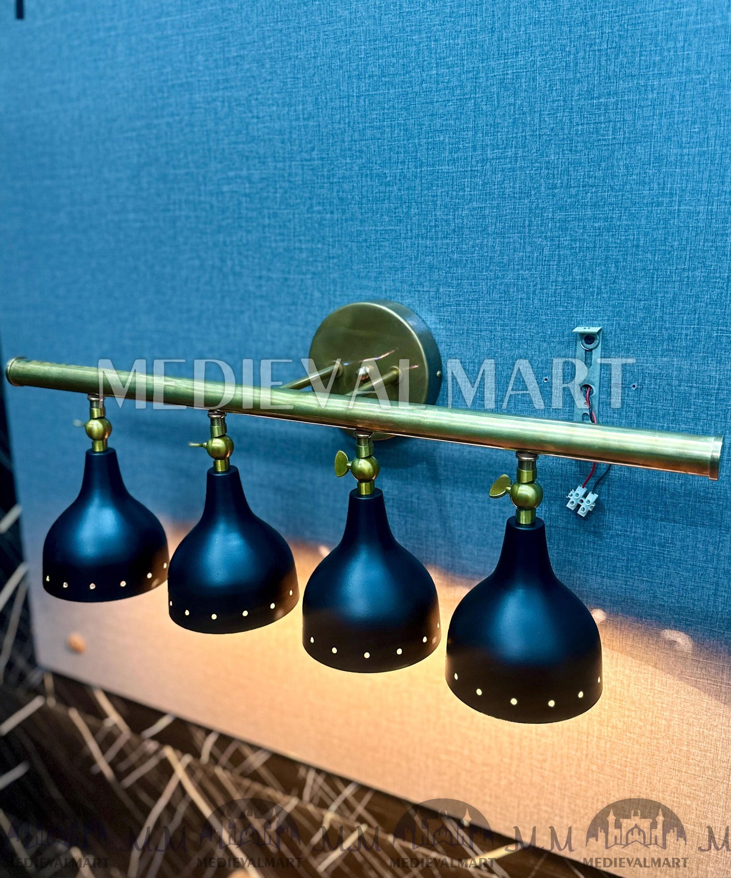 MEDIEVALMART 1950s Modern Custom Brass 4-Light Wall Sconce: Mid-Century Modern Vanity Light