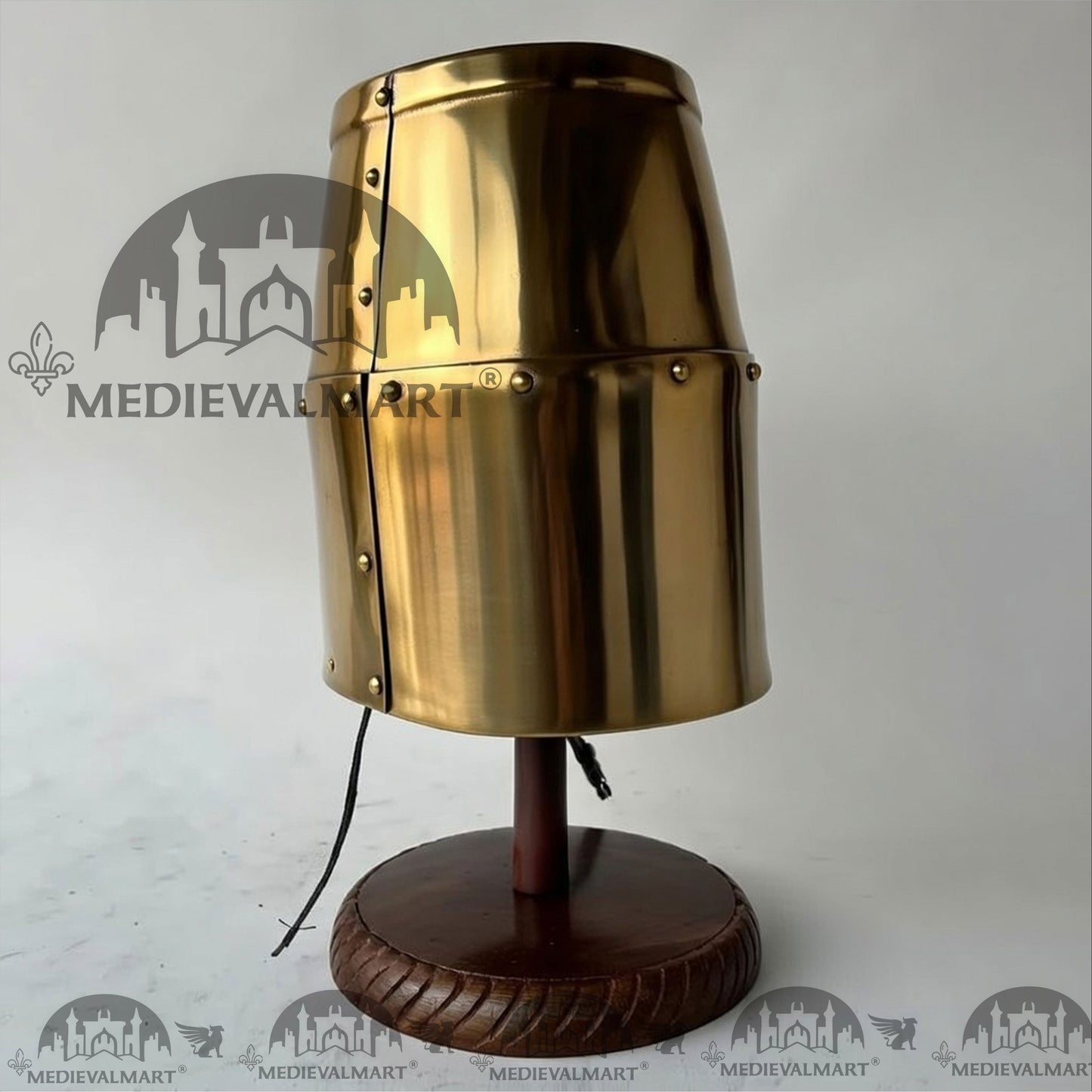 MEDIEVALMART Special Templar Crusader Knight Gold Finish Helmet W/H Free Stand