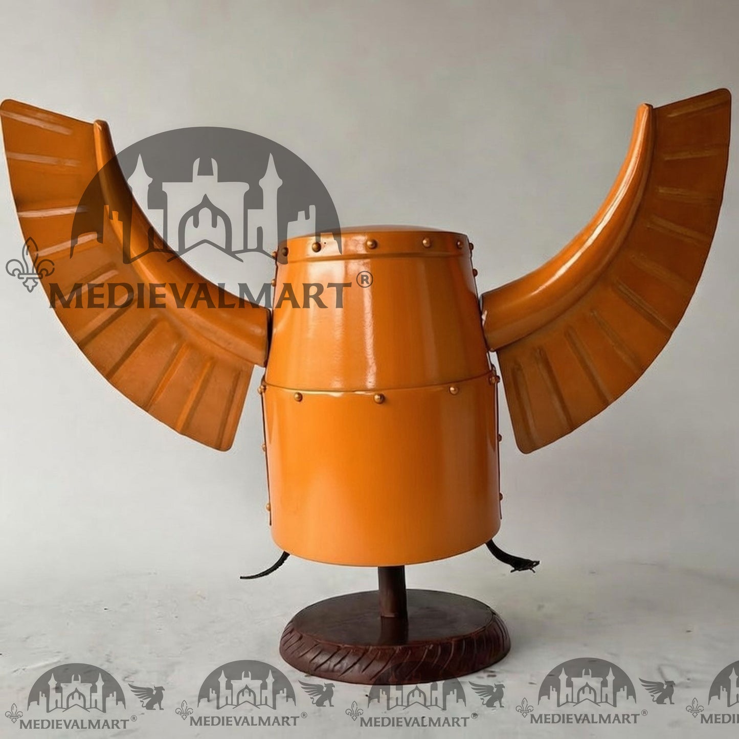 MEDIEVALMART Medieval Templar Warrior Teutonic Orange Finish Wing Helmet with Free Stand