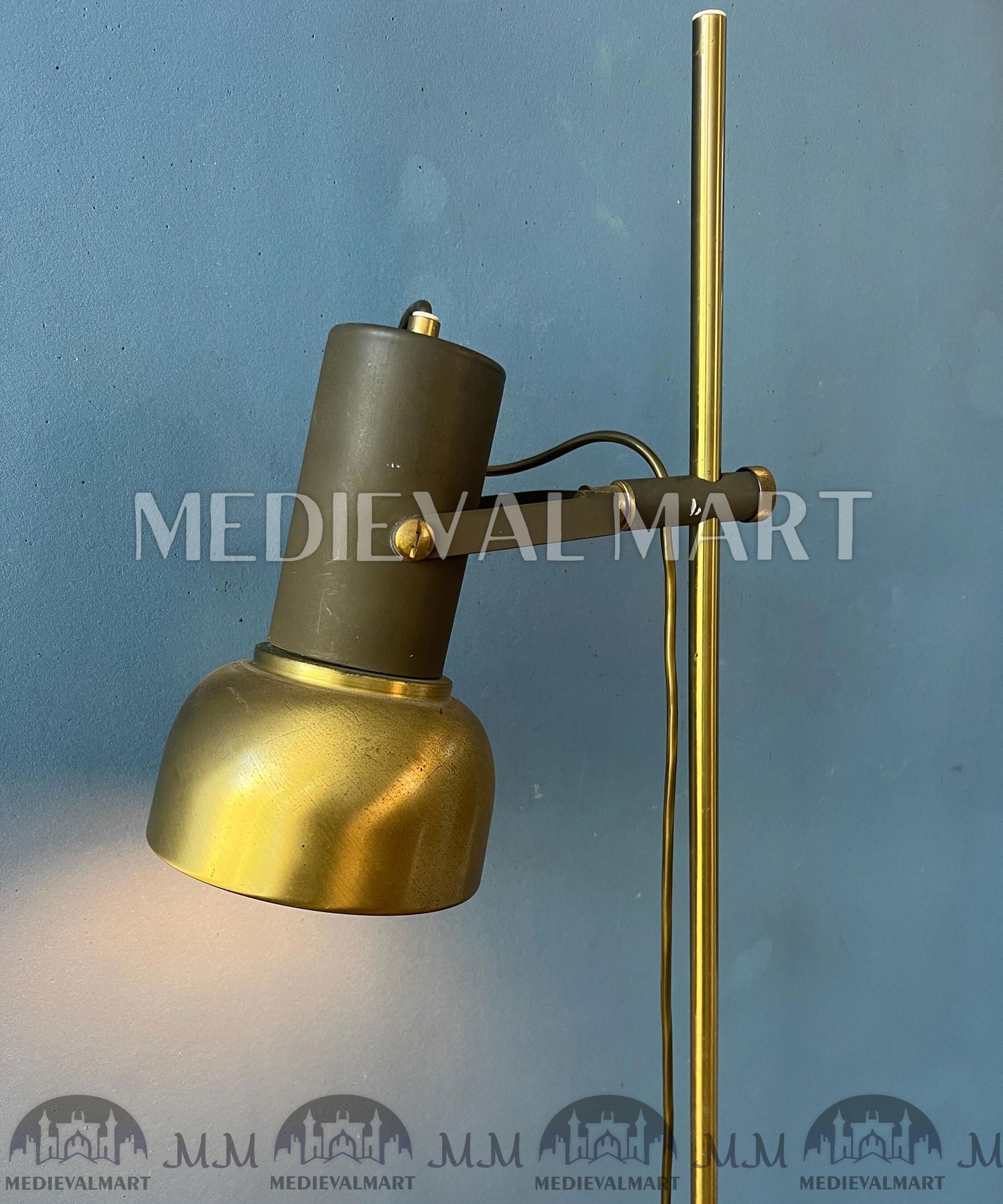 MEDIEVALMART Vintage Brass Floor Lamp with Adjustable Spot