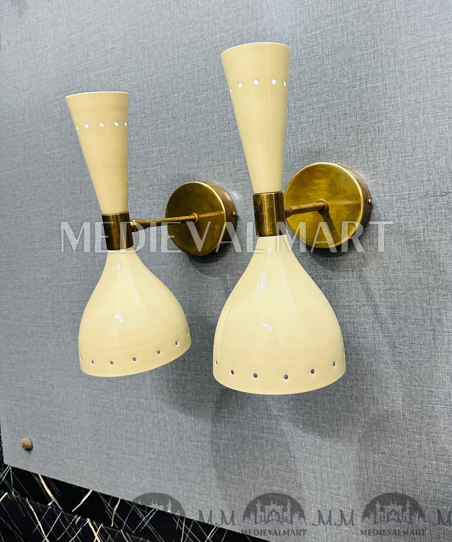 MEDIEVALMART Raw Brass Diablo Wall Sconce - Mid-Century Modern Bedside Lamp (Set of Two)