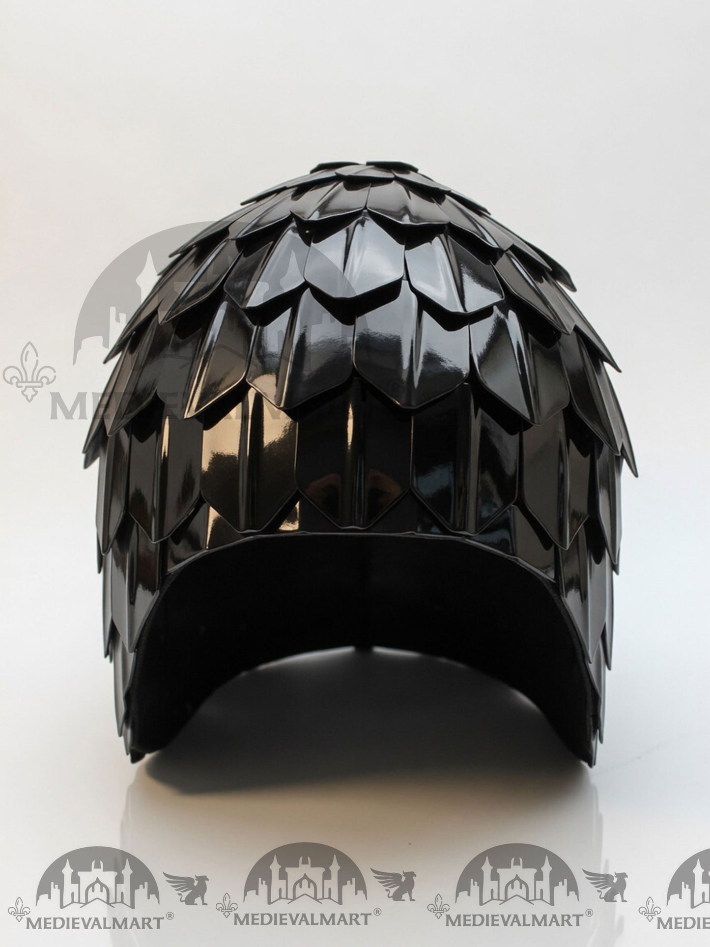 MEDIEVALMART Medieval Historical Scaled Skull Cap Helmet, Polish Black Polished Helmet / Best for Reenactment