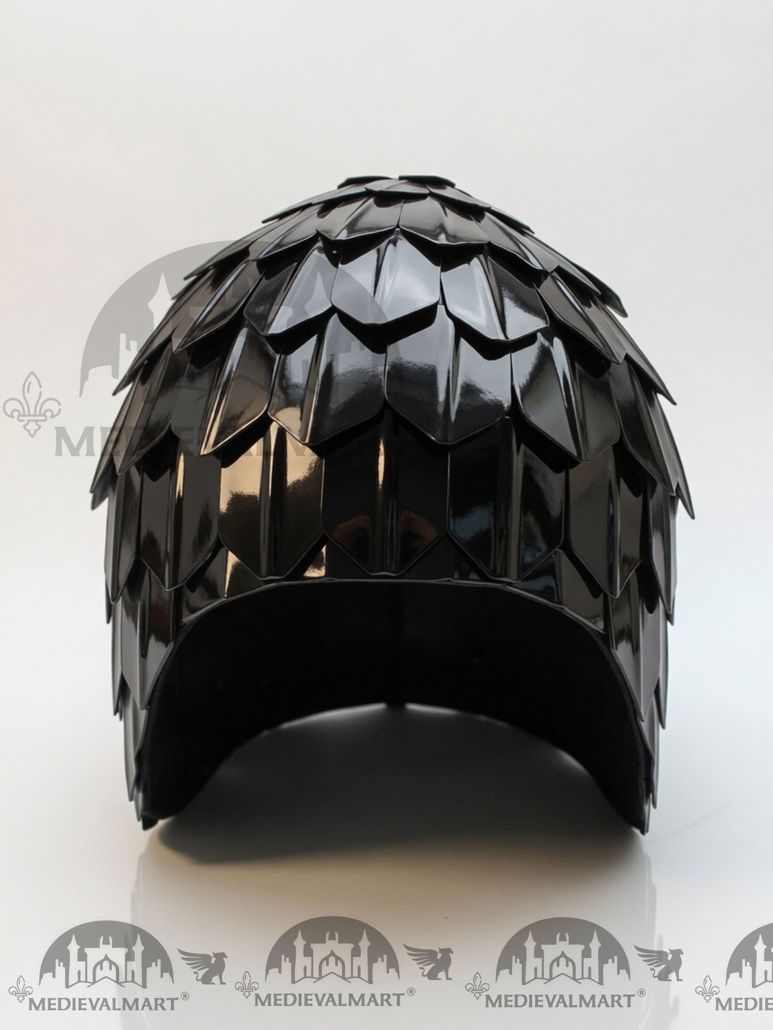MEDIEVALMART Medieval Historical Scaled Skull Cap Helmet, Polish Black Polished Helmet / Best for Reenactment