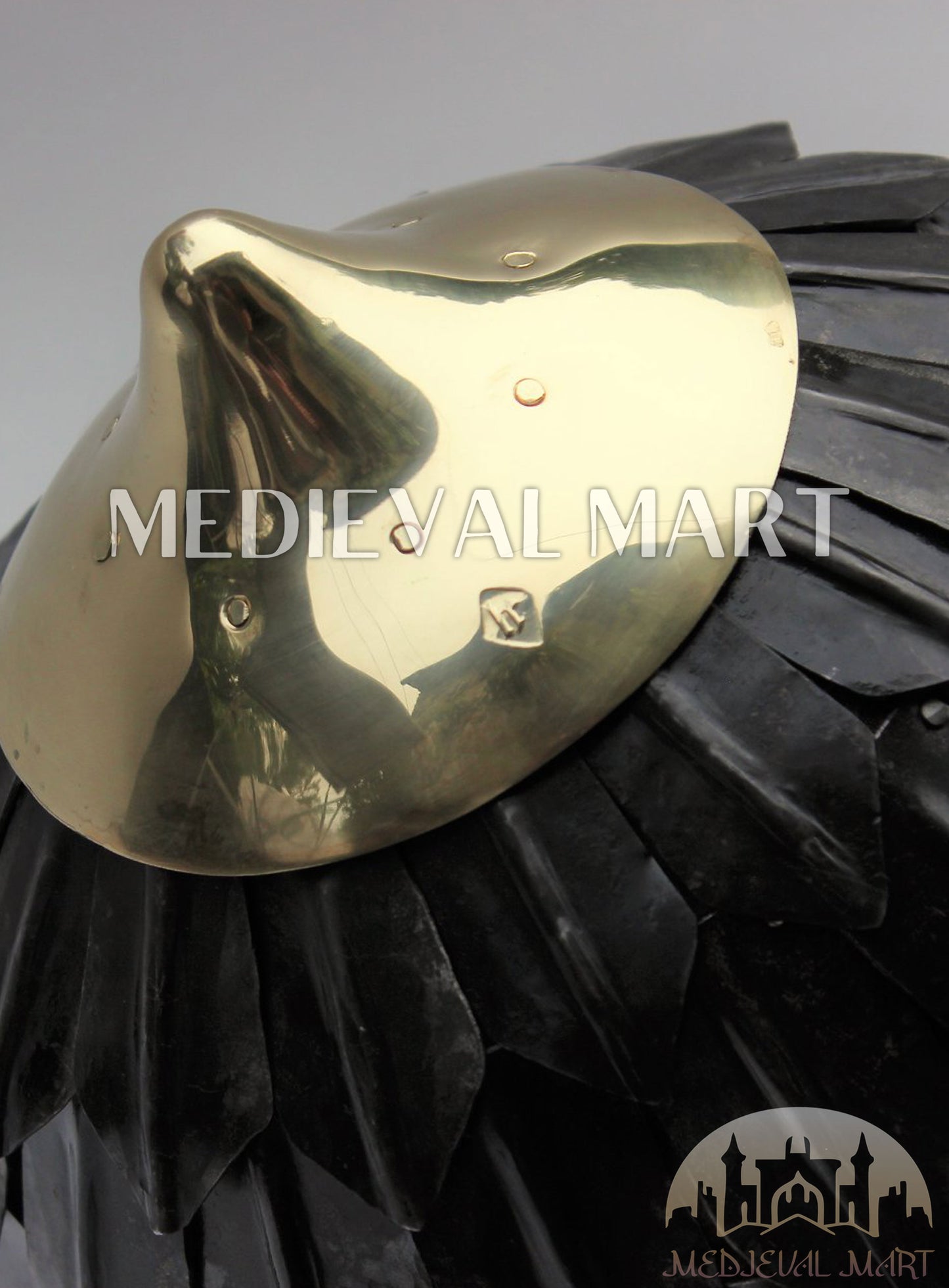 MEDIEVALMART Medieval Historical Scaled Skull Cap Helmet W/H Antique Black Polished & Carbon Steel