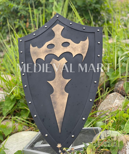 MEDIEVALMART Medieval Templar Bat Inspired Wooden Shield Black & Gold Finish | Gift for Christmas Day