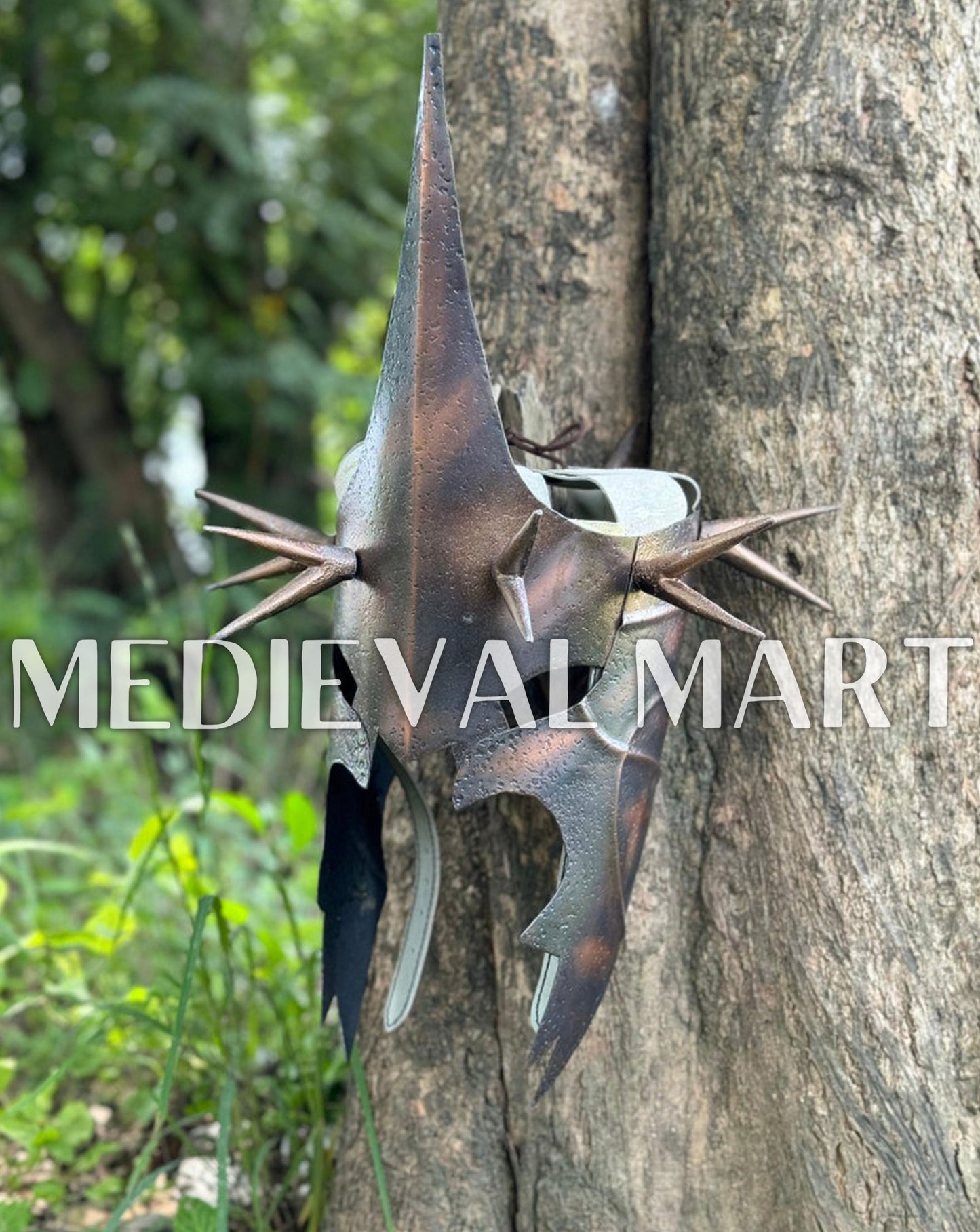 MEDIEVALMART Antique Black Finish Nazgul Helmet W/H Free Stand | LOTR Props