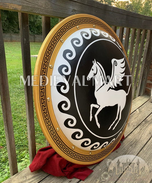 MEDIEVALMART Iconic Pegasus Ancient Greek Hoplite Battleworn Metal/Brass Shield | Gifts For Dad