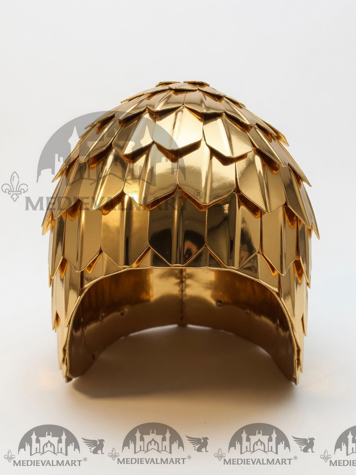 MEDIEVALMART Medieval Historical Scaled Skull Cap Helmet, Shiny Gold Polished Helmet / Best for Reenactment