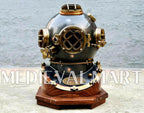 MEDIEVALMART Antique Black Finish Diving Helmet With Wooden Base