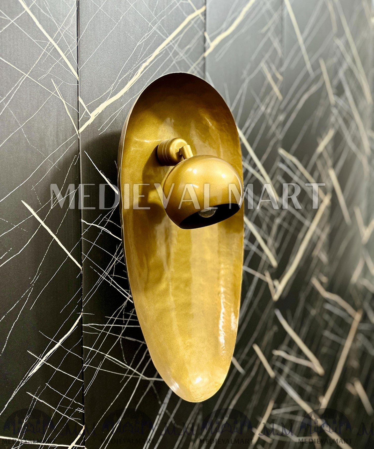 MEDIEVALMART 1950s Modern Brass Wall Sconce: Mid-Century Gold Dome Lamp