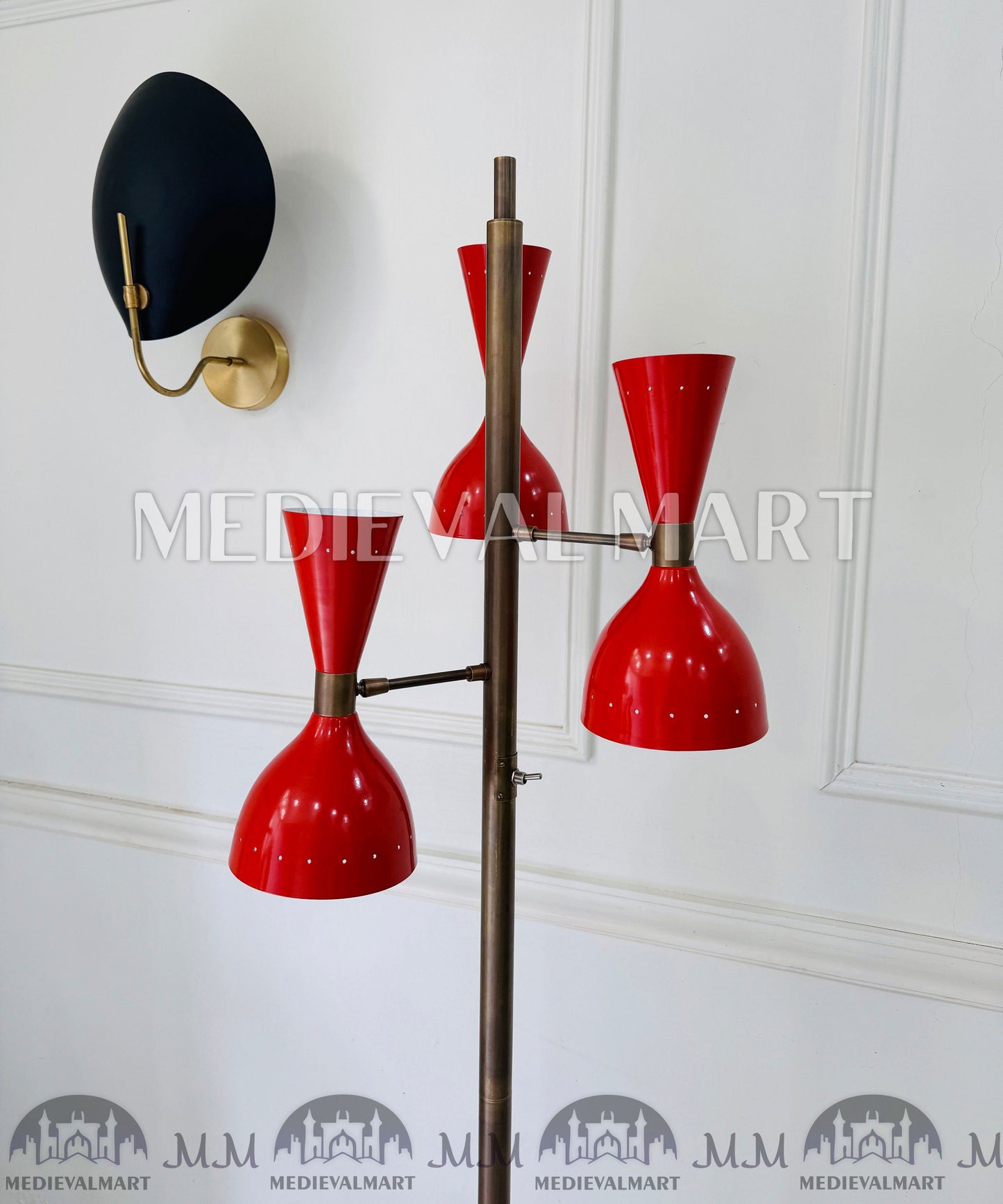 MEDIEVALMART Brass Mid-Century Modern Floor Lamp - Italian Style, Handcrafted