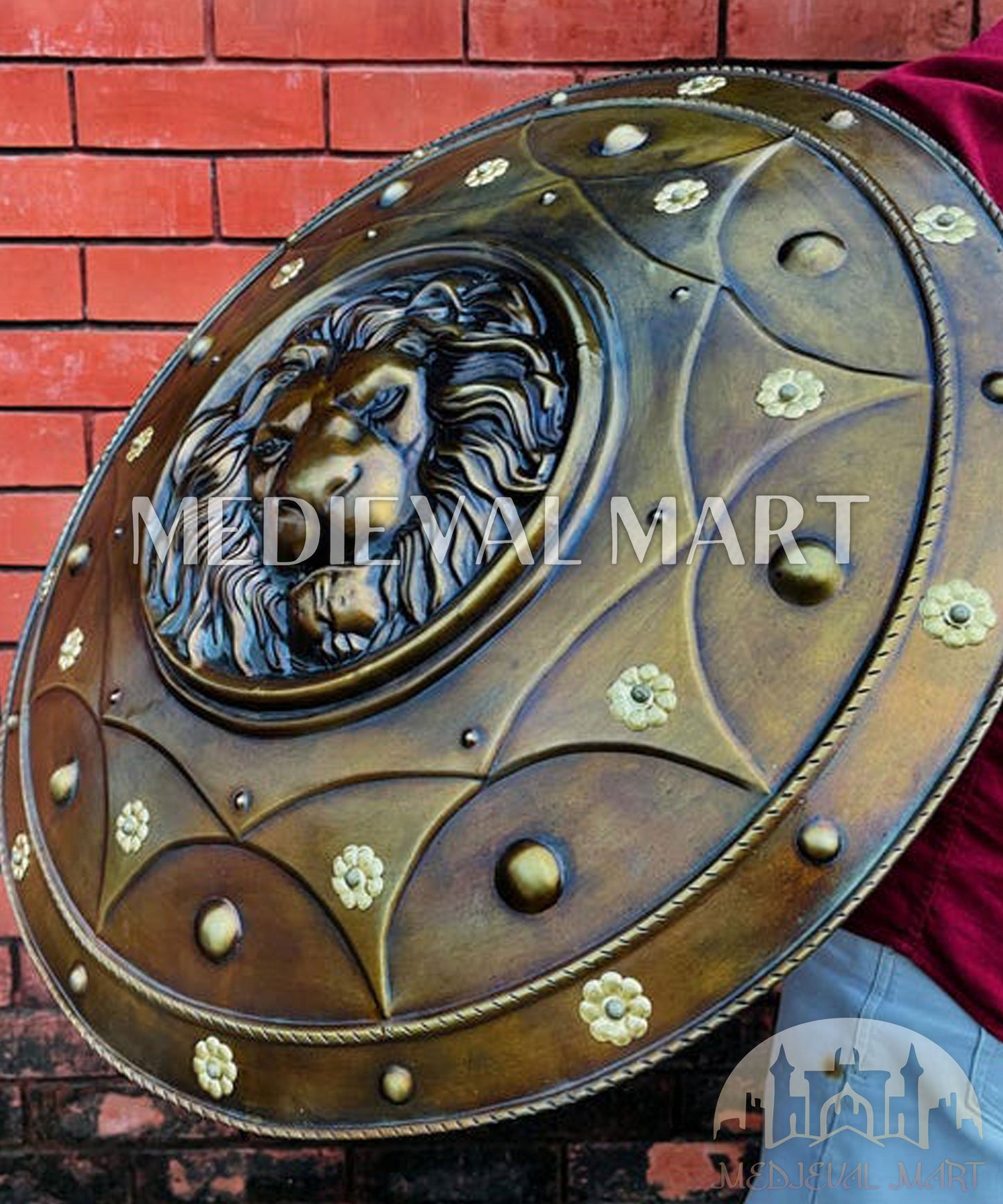 MEDIEVALMART Medieval Lion Face Spartan Shield Antique Finish | Gift For Dad