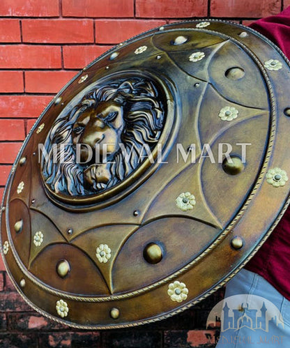 MEDIEVALMART Medieval Lion Face Spartan Shield Antique Finish | Gift For Dad