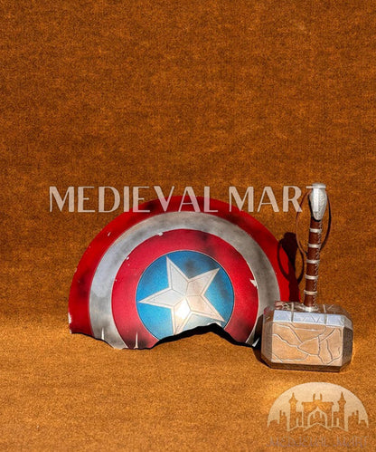 MEDIEVALMART Avengers Endgame Captain America Broken Shield W/H Thor Damage Hamer | Gift for Halloween Day