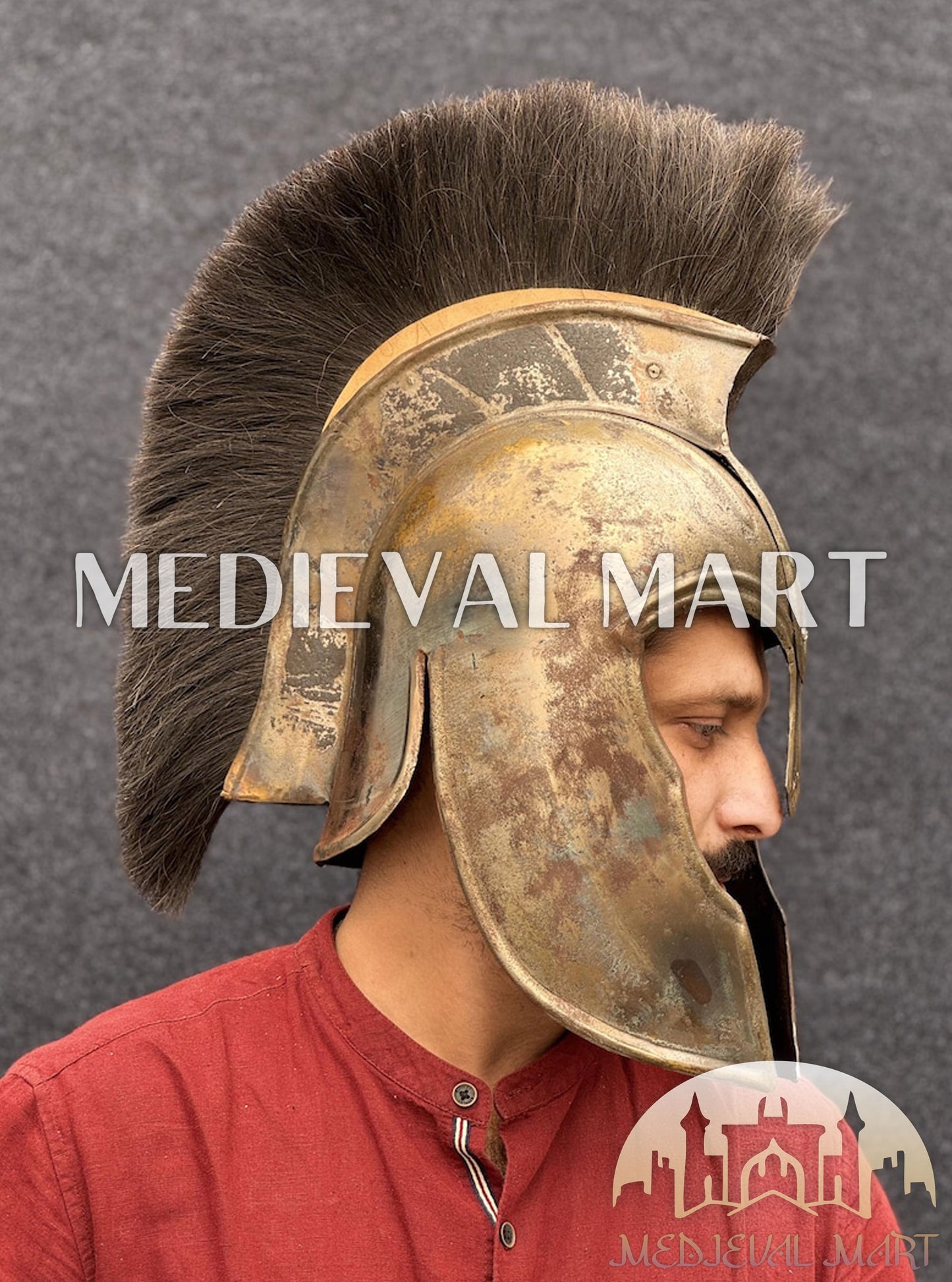 MEDIEVALMART "Achilles" Antique Gold Finish Trojan Warrior Helmet W/H Free Stand | Troy Props