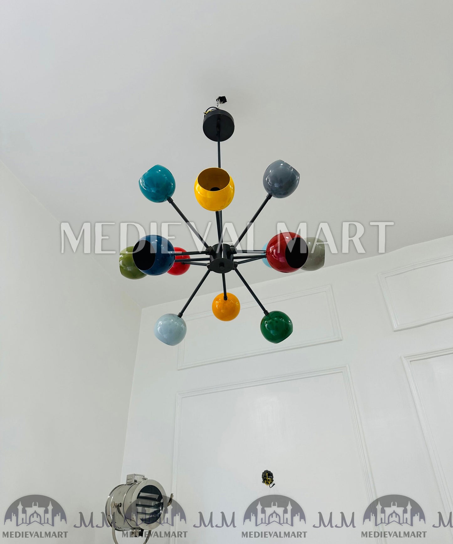 MEDIEVALMART Beautiful 12 Arms Multi Color Handcrafted Brass Sputnik Chandelier Modern Stilnovo Ceiling Light Fixture