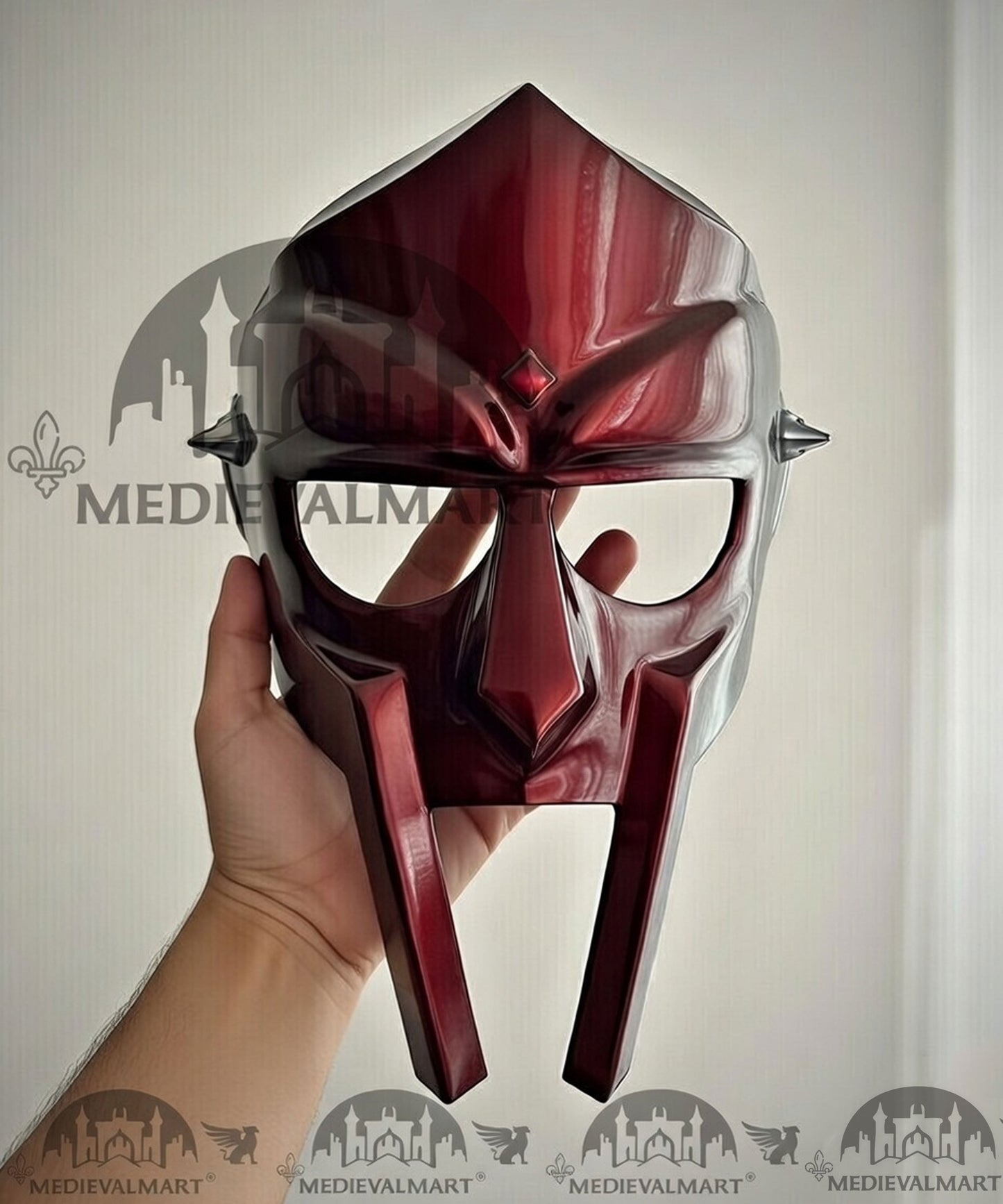 MEDIEVALMART PREMIUM MF DOOM Mask Mad Villain Maroon Red Finish Steel Face Armor