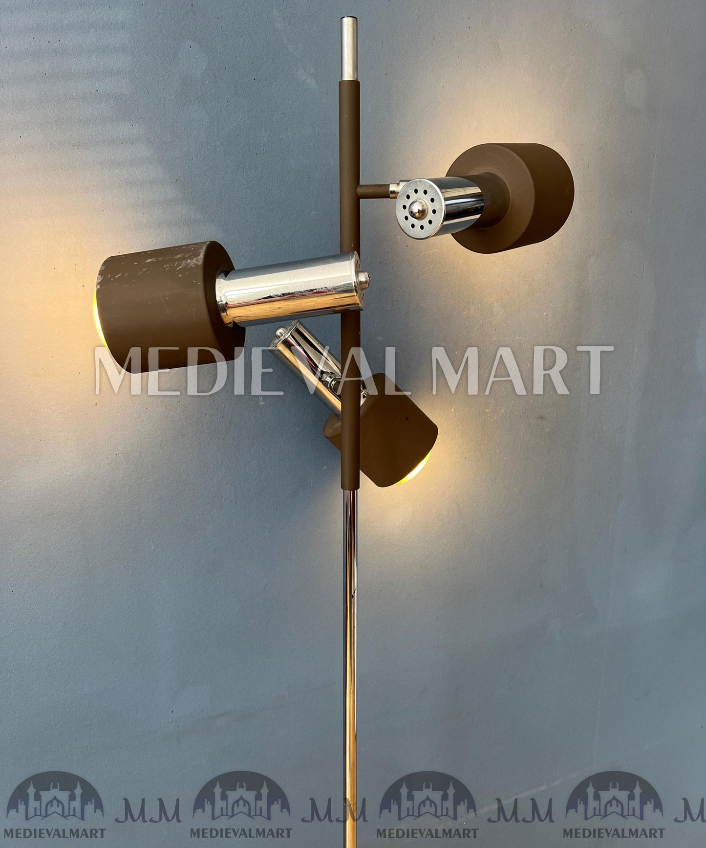 MEDIEVALMART Vintage Brown and Chrome Dijkstra Space Age Floor Lamp