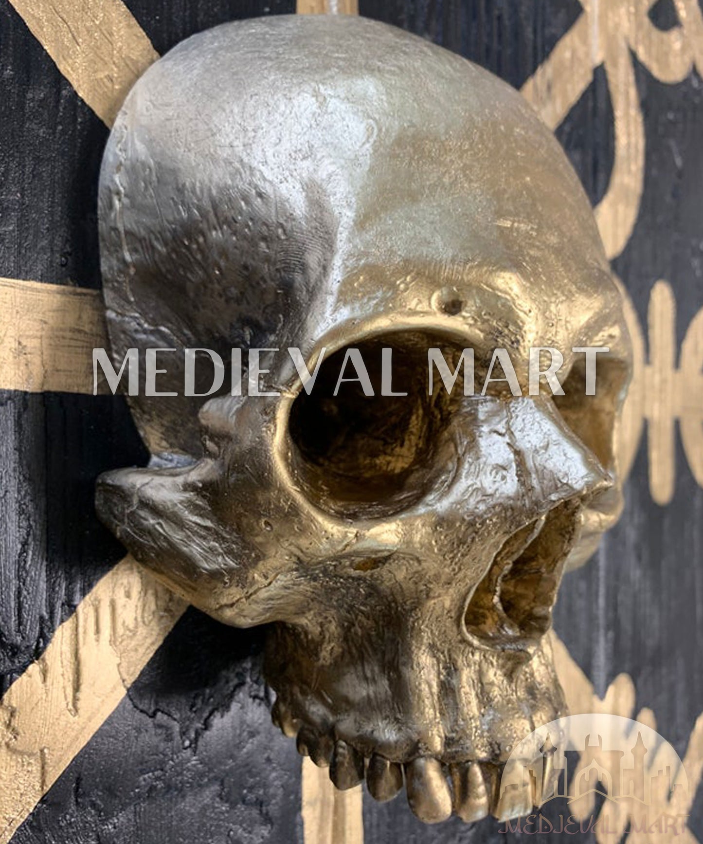 MEDIEVALMART Viking's Iconic Vegvisir Skull and Compass   Battleworn Viking Wooden Shield | Gifts For Dad