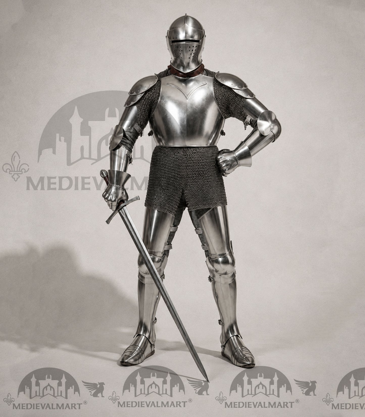 MEDIEVALMART Armure complète de combat authentique du XIVe siècle avec épée et cotte de mailles intérieure