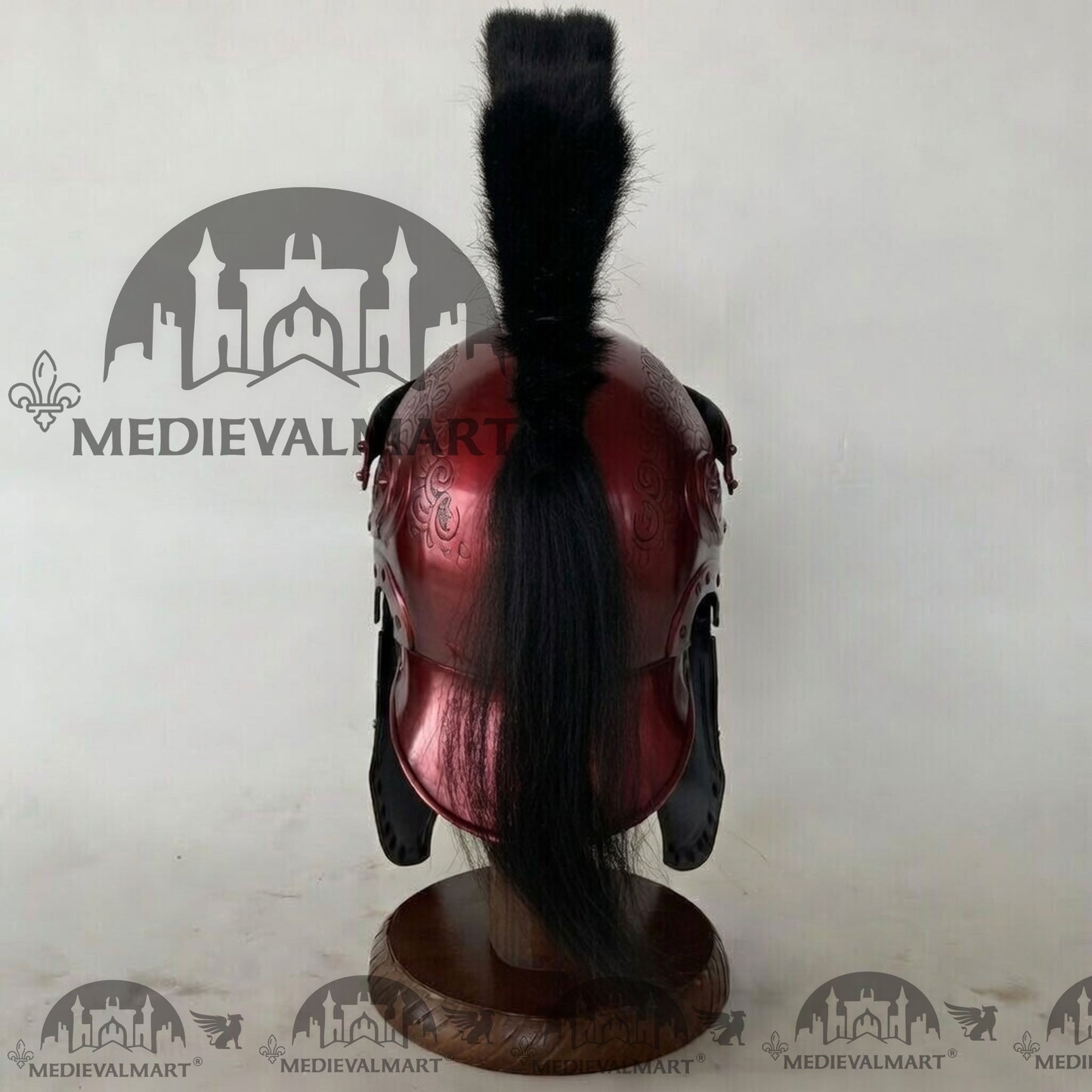 MEDIEVALMART Medieval Roman Centurion Maroon Red Finish Helmet with Black Plume or Free Wooden Stand