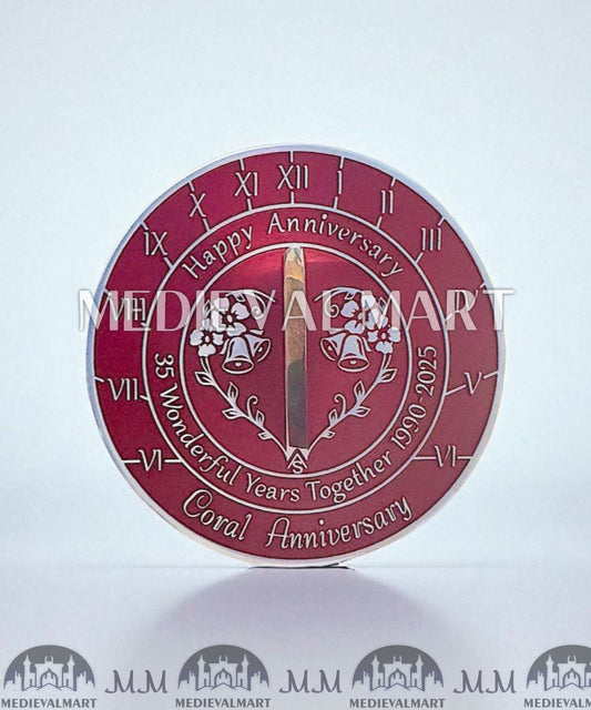 MEDIEVALMART 35th "Wonderful Years" Coral Anniversary Sundial Clock Gift For Parents Anniversary