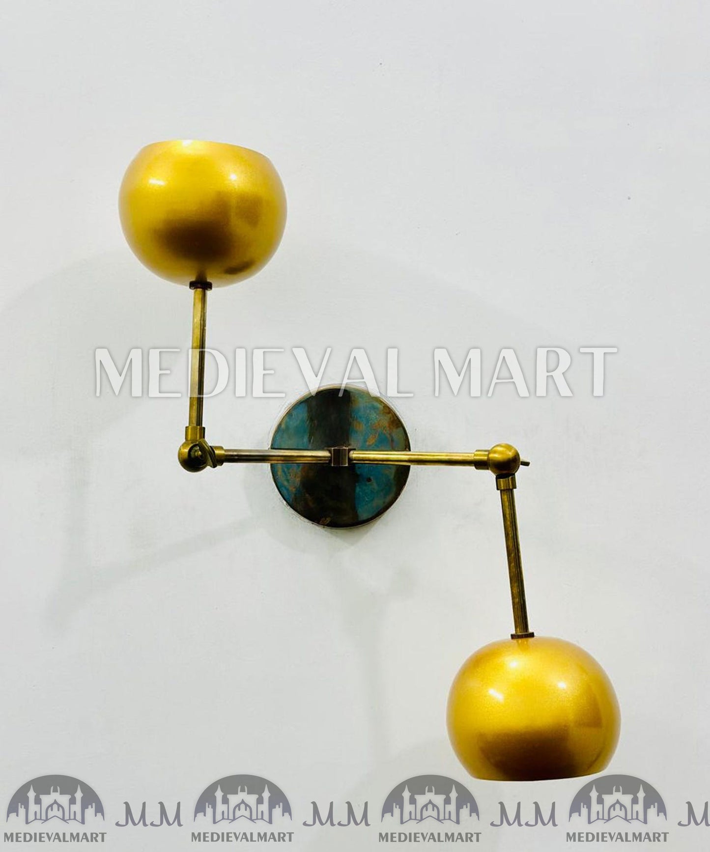 MEDIEVALMART Custom Brass 2-Light Vanity Sconce - Mid-Century Bathroom Lighting