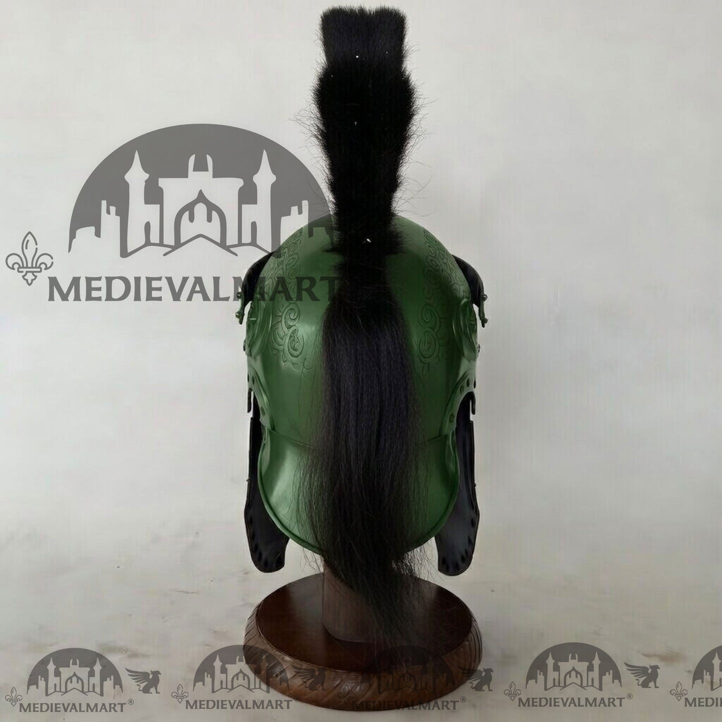 MEDIEVALMART Medieval Roman Centurion Jade Green Finish Helmet with Black Plume or Free Wooden Stand