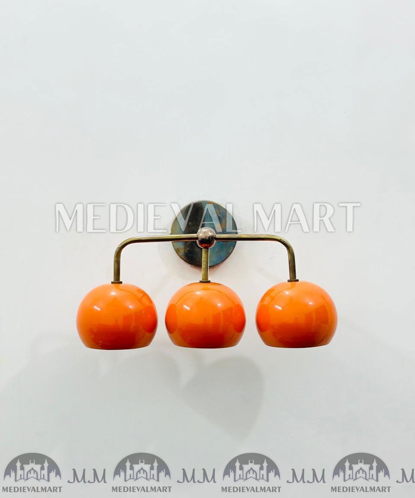 MEDIEVALMART Mid Century Italian Brass Diabolo 3 Bulb Wall Sconce Vanity Light