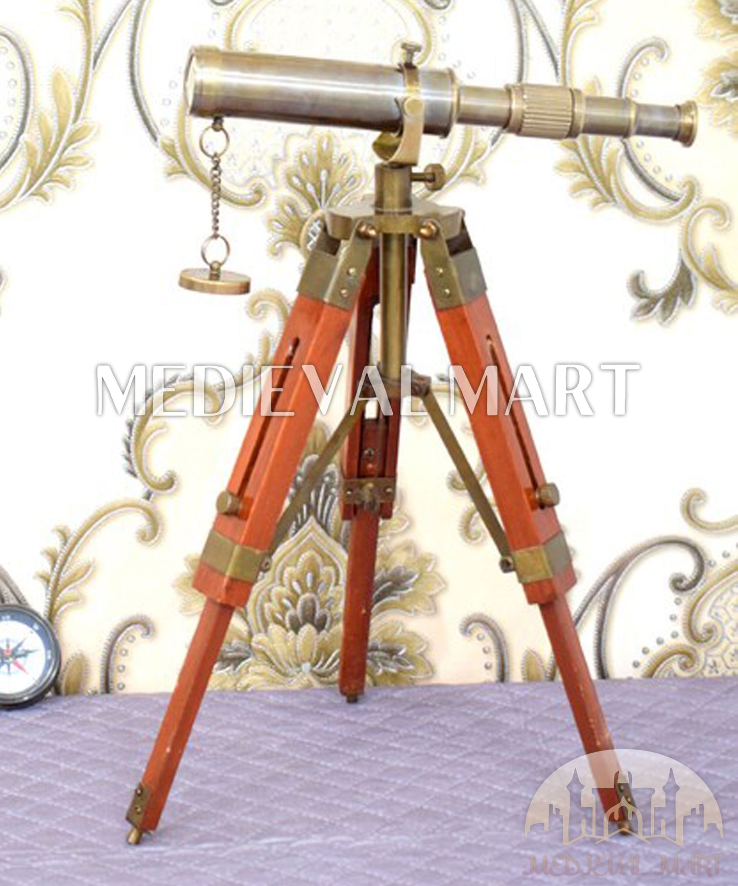 MEDIEVALMART Nautical Handmade Working Telescope W/H Wooden Tripod Stand Gift For Dad
