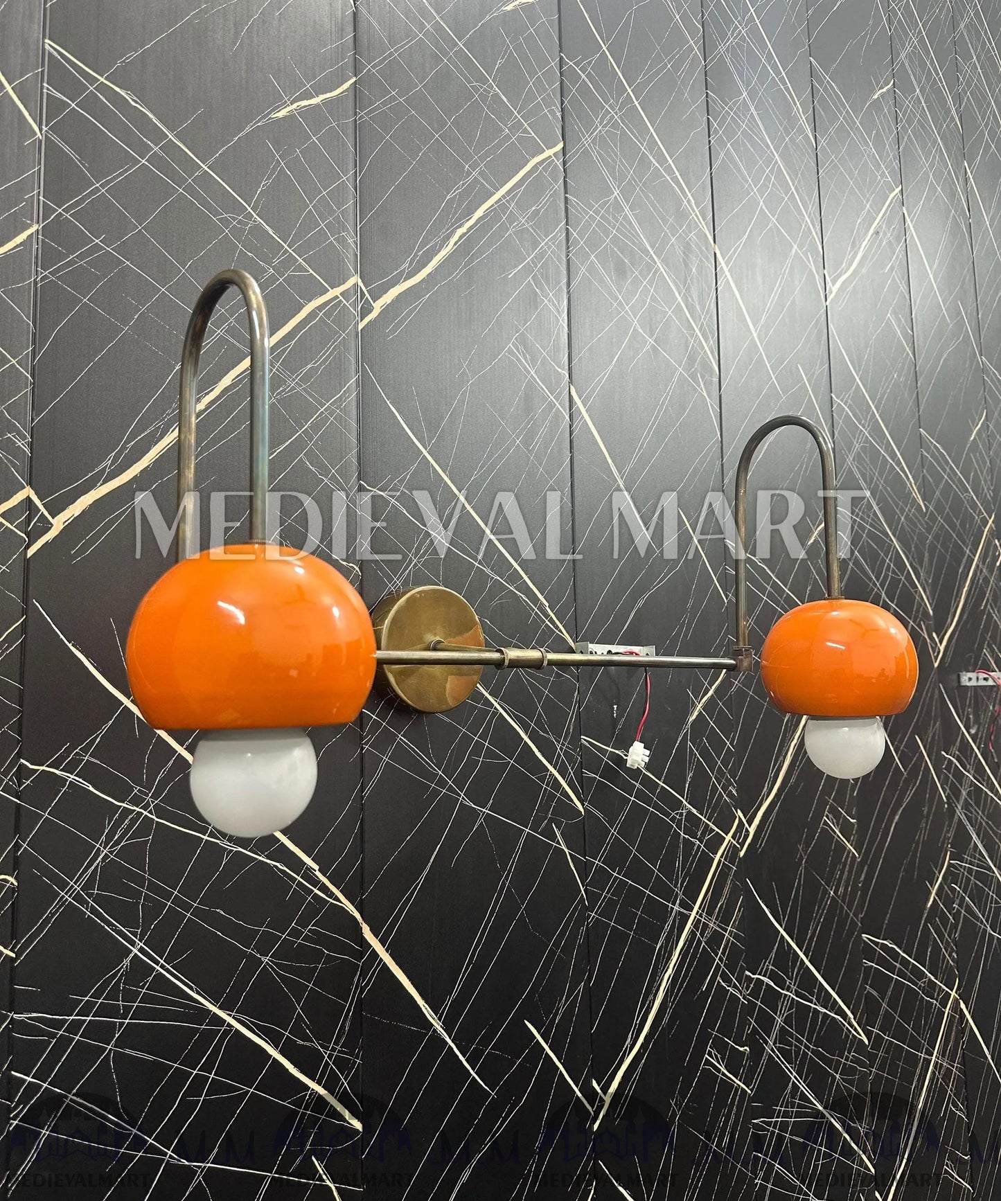 MEDIEVALMART Orange Diabolo Wall Sconce: Mid Century Modern Brass Light Fixture