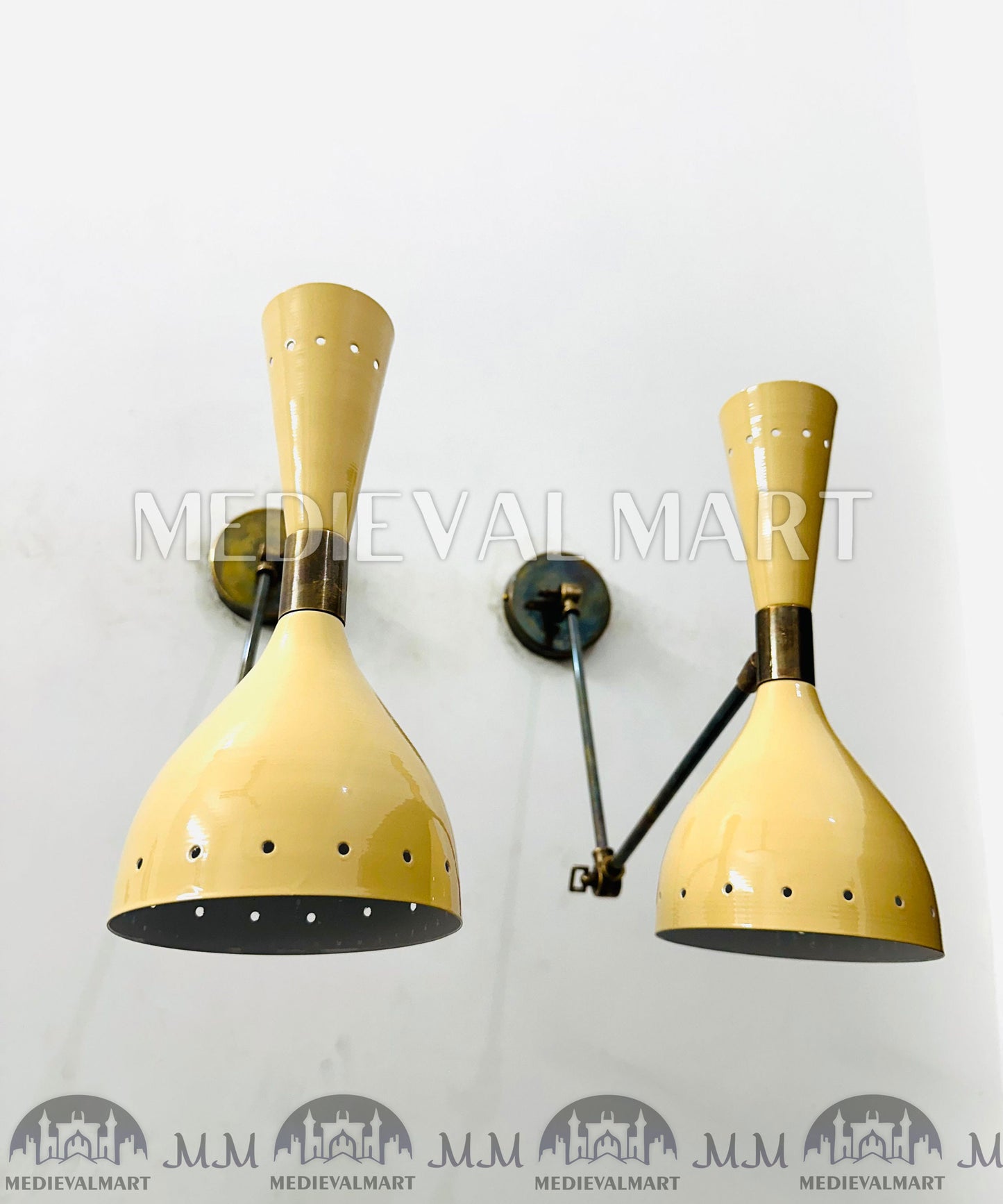 MEDIEVALMART Mid Century Brass Wall Sconce Lamp Italian Stilnovo Lighting Pair Fixtures