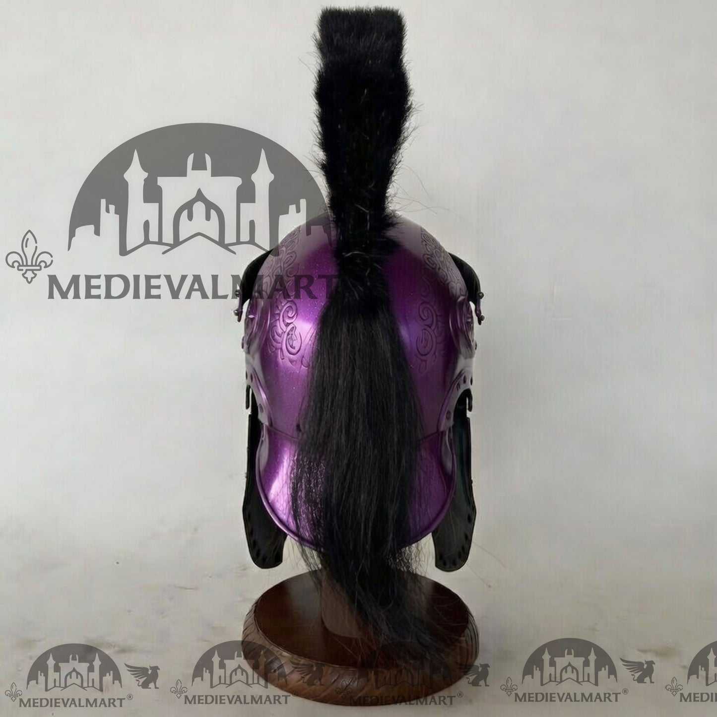 MEDIEVALMART Medieval Roman Centurion Purple Finish Helmet with Black Plume or Free Wooden Stand